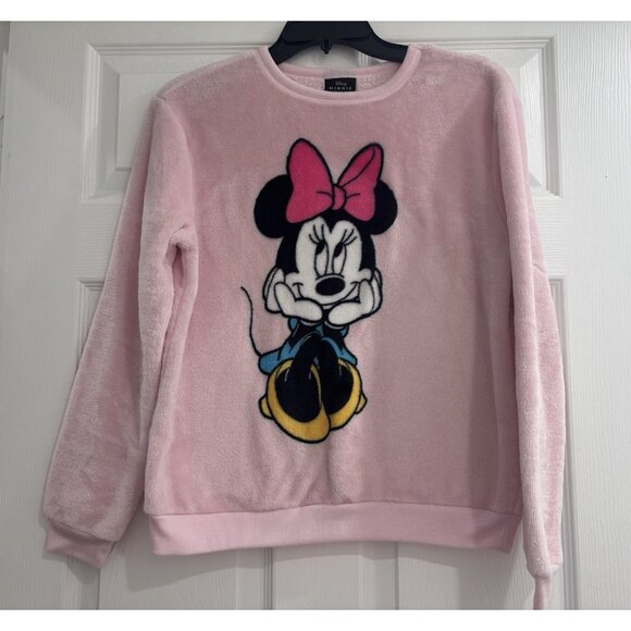Disney Sweaters - Disney Minnie Mouse Fuzzy Fleece Pink Pullover Sweater Sz XS Long Sleeve Soft